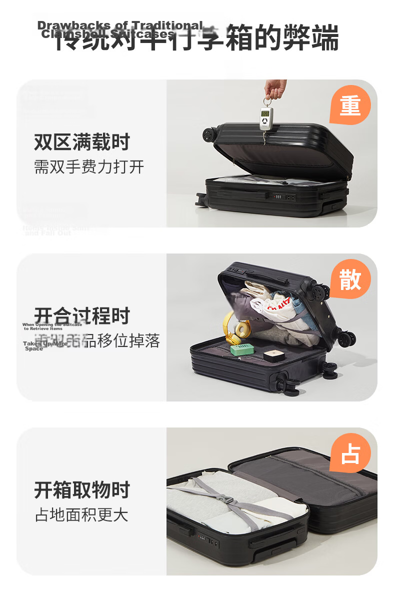 Mixi Side-Opening Aluminum Frame Suitcase, Men's Trolley Case, Luggage, Large Capacity Password Lock Suitcase, Travel Case for Women, 18 Inches, Smoke White 9