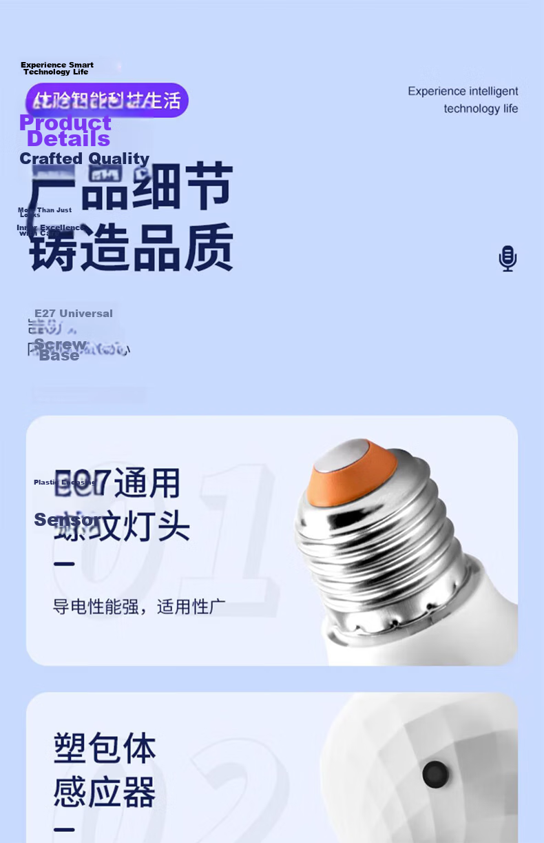 Guanan Smart Voice Sensor Bulb E27 Screw LED Energy-Saving Voice-Controlled Switch 10W White Light 10