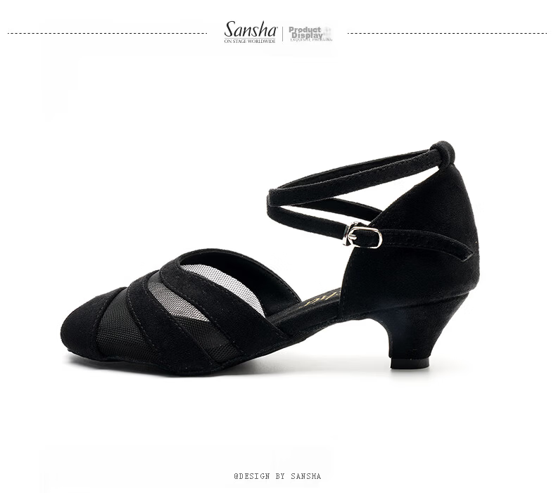 Sansha Latin Dance Shoes for Women, Low Heel National Standard Dance Ballroom Dance Soft Sole Dance Shoes for Practice And Competition, Professional, Black, Size 40 4