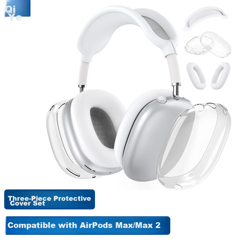 Qiye Transparent Silicone Protective Case Cover for Apple AirPods Max Headphones Soft Shell White for Max2 Second Generation