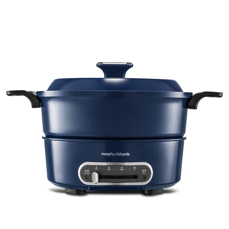 Morphyrichards Multifunctional Pot Electric Hot Pot, Home Use All-In Electric Cooking Pot, Electric Wok, Electric Barbecue Cooker, 3L Electric Hot Pot MR9087 Mediterranean Blue
