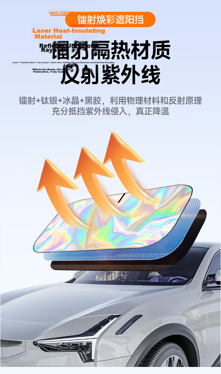 KOOLIFE Car Sunshade, Vehicle Heat Insulation Sun Visor, Foldable Sunshade with Adjustable Handle for Car Interior Front Windshield, Upgraded Versio 5