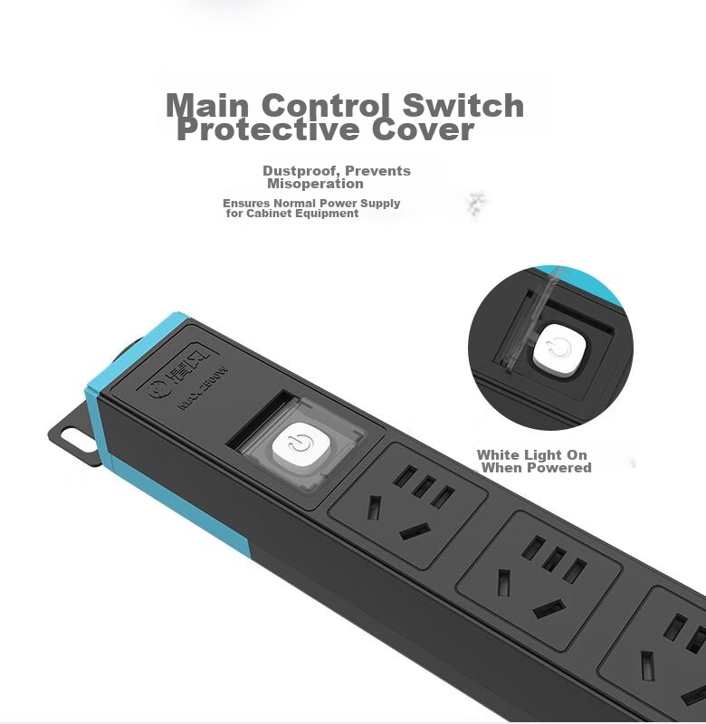 Kyfen PDU Desktop Gaming Cabinet Power Strip/power Bar/power Outlet Strip/power Extension Cord, 10A 6-Outlet Master Control, Total Length 3 Meters, Dual Switches 10
