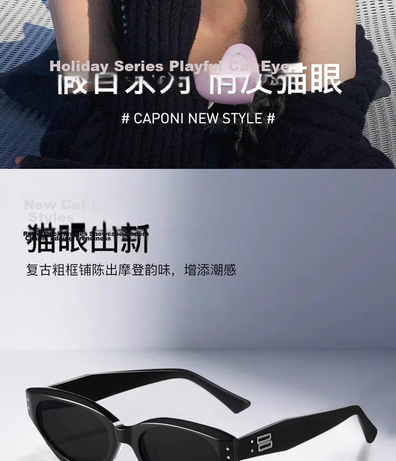 Boshide Cat Eye Sunglasses GM High-End Black Frame Gray Lens Sunglasses for Men and Women 2