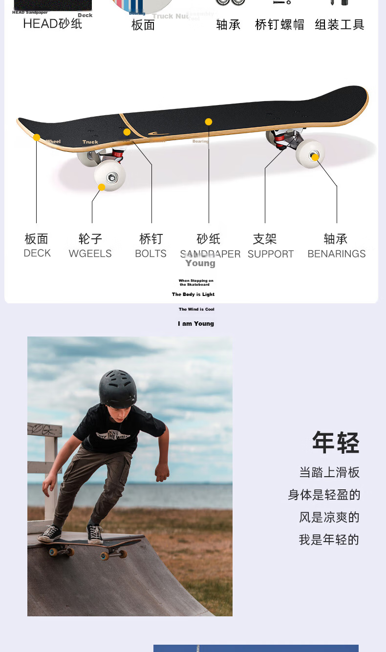 HEAD Skateboard for Children 6-12 Years Old, Beginners And Adults, Professional Double-Warped Board, Youth Universal Four-Wheel Action Skateboard, Graffiti 2