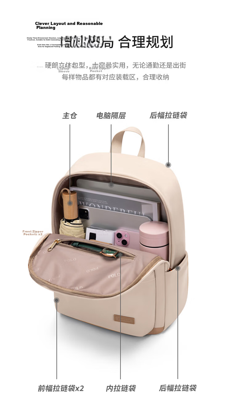 POLO Women's Backpack High-End 14-Inch Laptop Bag Large Capacity Student School Bag Travel Backpack Birthday Gift 9