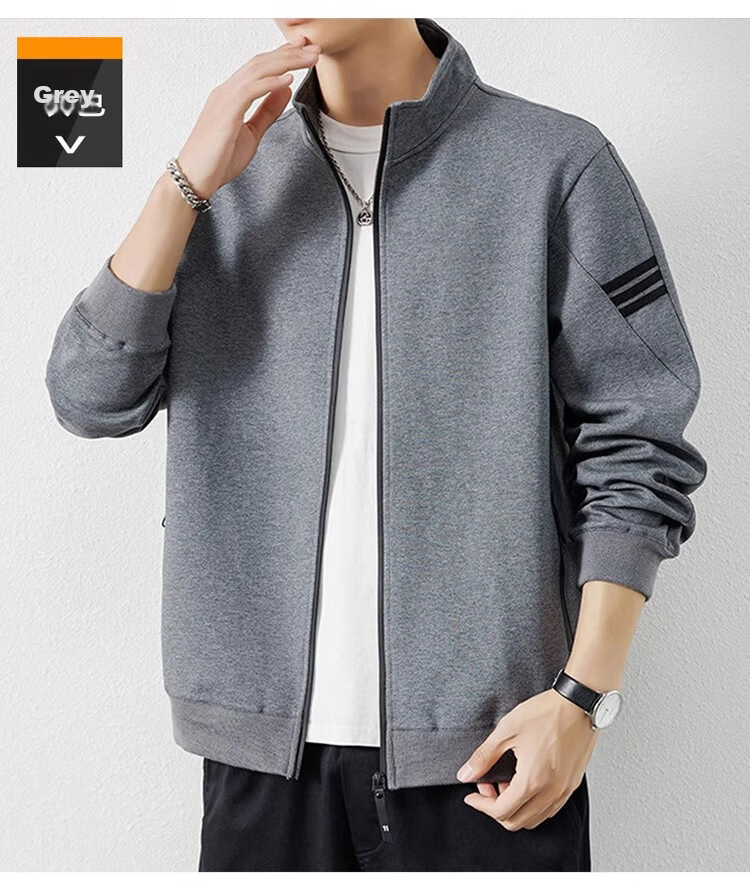 JEEP SPIRIT Men's Autumn Winter Jacket Hoodie Casual Sports Stand Collar Gray L 13