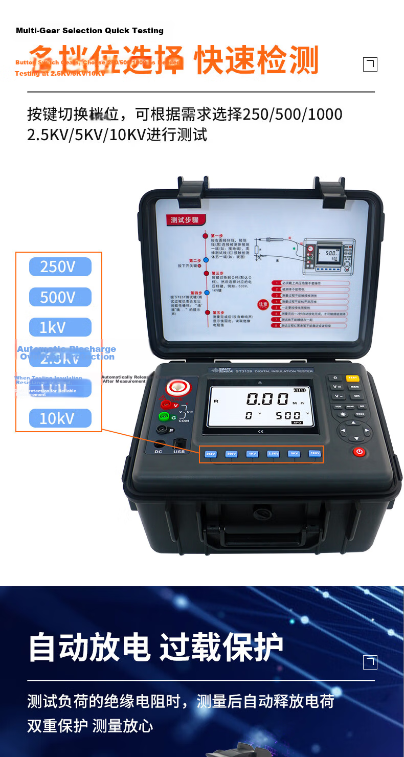 CEM Megohmmeter Insulation Resistance Tester Digital High Resistance Meter 5000V High Voltage Megger AR3125 4