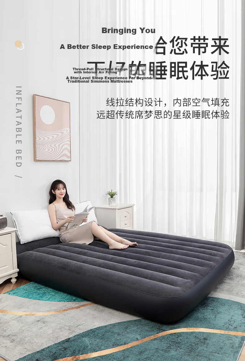 INTEX Double Large Inflatable Air Mattress with Built-In Electric Pump, Pillow, Automatic Inflation, for Car And Home Use, Foldable Bed for RV 64150 3