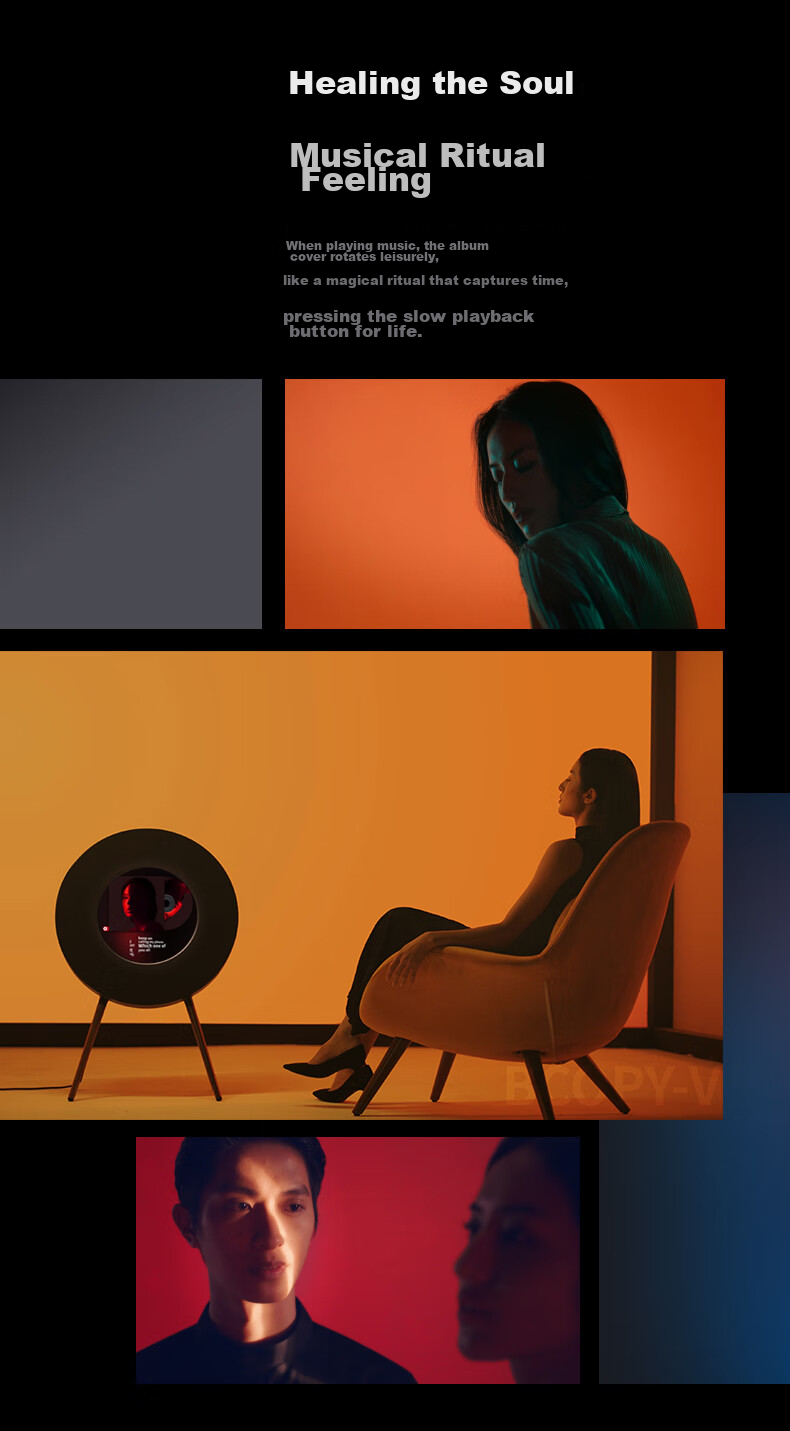 MORRORART R1 Wireless Bluetooth Vinyl Record Lyric Speaker Home Audio Black Vinyl Floating Subtitles Living Room Bedroom NetEase Cloud Music Collaboration Birthday Gift National Subsidy Deep Blue 5