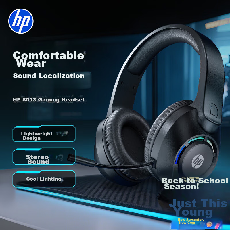 HP Wired Over-Ear Noise-Cancelling Surround Sound Gaming Headset with Microphone USB Interface for Study and Entertainment