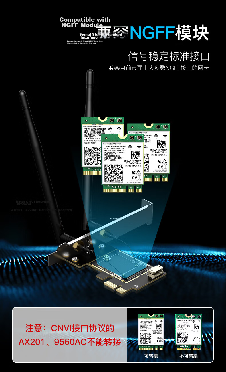 EDUP NGFF M.2 to PCI-E Desktop Adapter Card Wireless Network Card Intel 9260 AX200 Bare Board with AC Antenna EP-9625 3