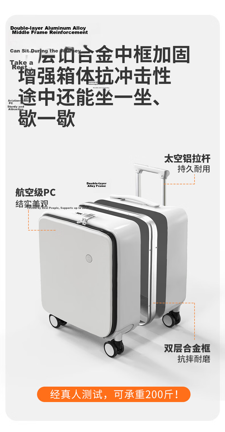 Mixi Side-Opening Aluminum Frame Suitcase, Men's Trolley Case, Luggage, Large Capacity Password Lock Suitcase, Travel Case for Women, 18 Inches, Smoke White 14