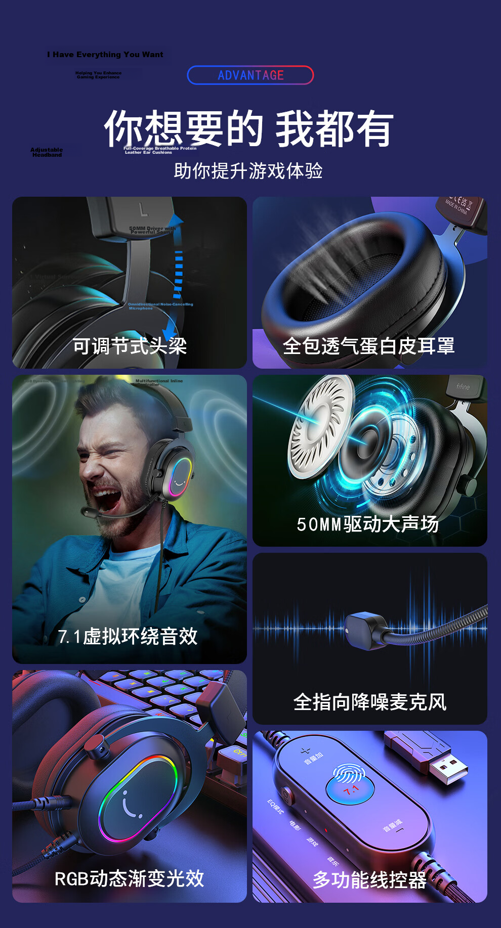 FIFINE Gaming Headset Over-Ear Wired 7.1 Surround Sound Delta Operation Valorant PUBG USB Professional E-Sports Microphone Headphones H6 Black 5