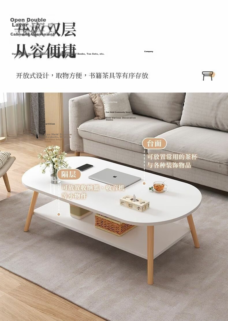 FENJIEXIAN Coffee Table, Living Room Small Tea Table for Compact Spaces, Simple Tea Tray, Double-Layer Tea Stand, Balcony Small Table 4