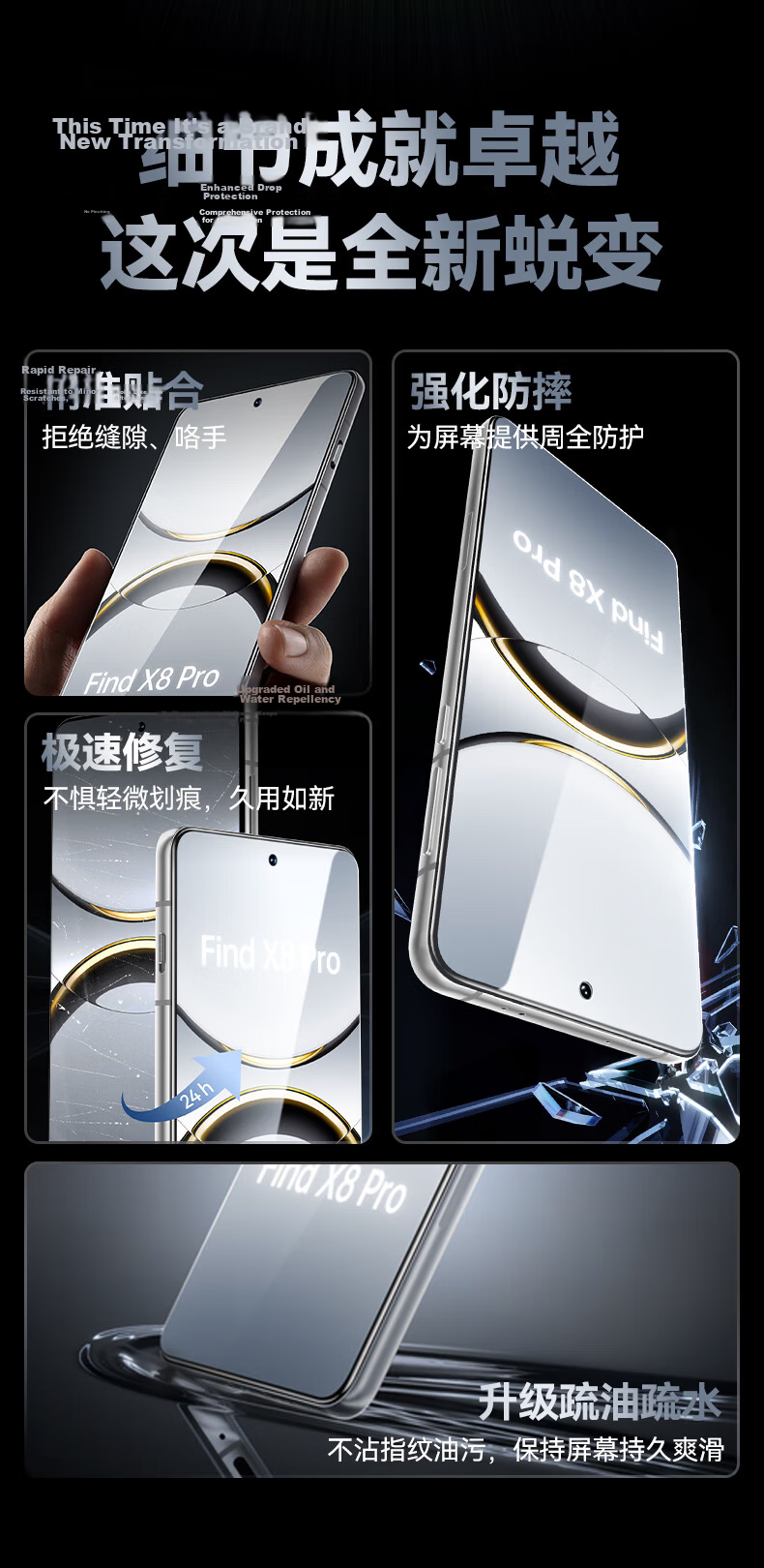 BIAZE [Full Screen Nano 2 Pieces] Compatible with OPPO Find X8 Pro Hydrogel Film Find X8 Pro Phone Screen Protector HD Non-Tempered Anti-Scratch Anti-Fingerprint JM377 3