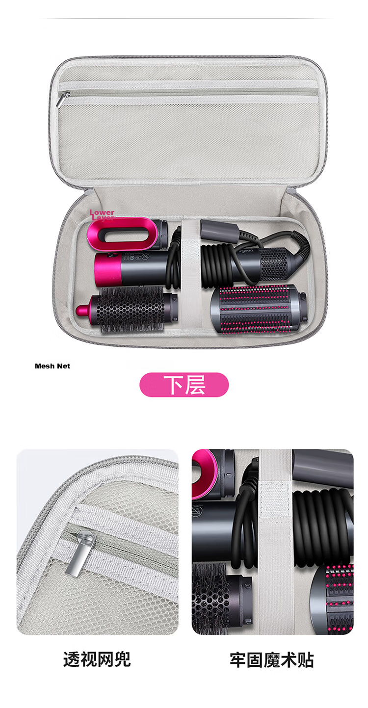 BUBM Compatible with Dyson Hair Dryer Storage Bag Portable Travel Makeup Bag Double-Layer Curling Iron Multifunctional Storage Pouch 8