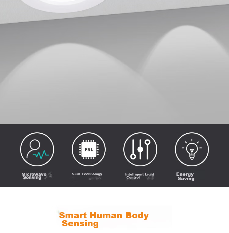 Foshan Lighting (FSL) LED Radar Motion Sensor Recessed Microwave Sensor Downlight 5.8G 5.5W Warm White (4000K) 2