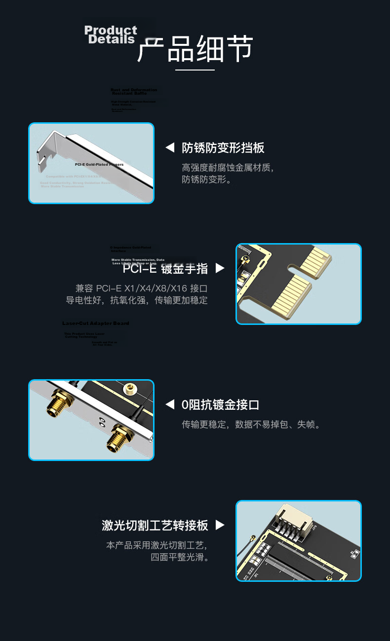 EDUP NGFF M.2 to PCI-E Desktop Adapter Card Wireless Network Card Intel 9260 AX200 Bare Board with AC Antenna EP-9625 4
