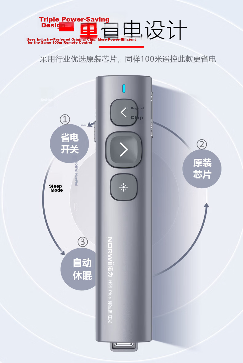 Nuowei Laser Presentation Remote Dual Interface Teacher PPT Clicker Laser Pointer Electronic Pen Black N95 Plus 5