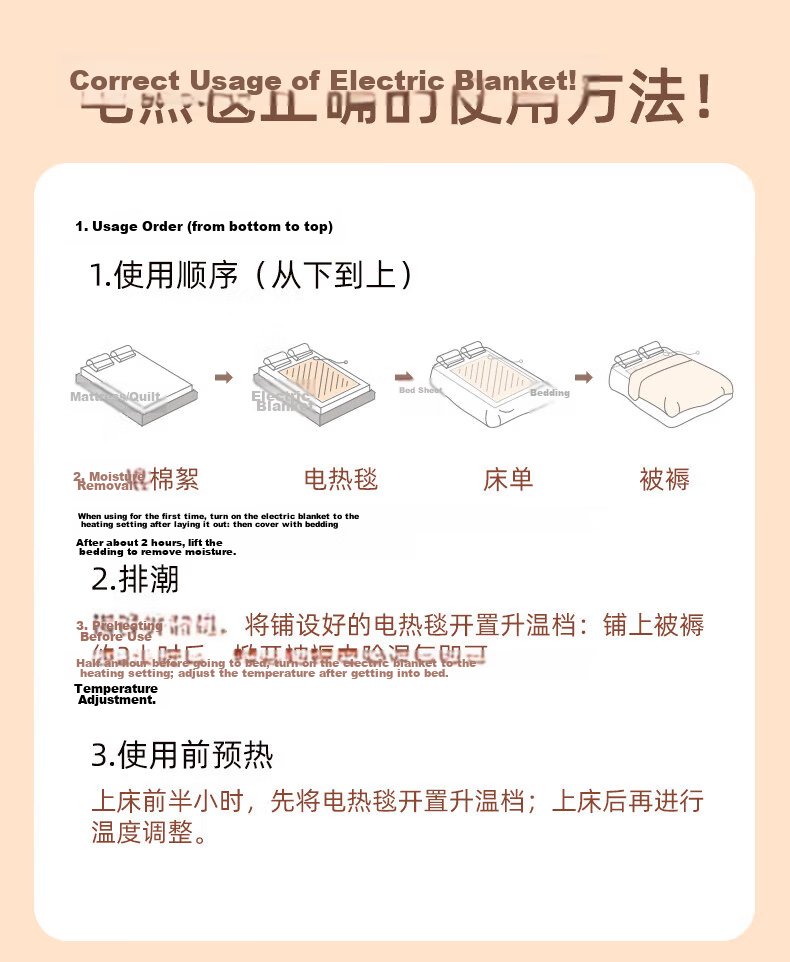 CHIGO Graphene 3C Certified Waterproof Electric Blanket for Single/Double Bed, Mite Removal and Quilt Drying, 1.5*1.2m, Dormitory Use 34