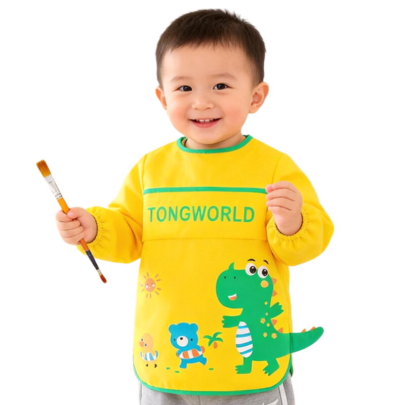 9I9 Baby Eating Smock, Waterproof Long-Sleeve Infant Apron, Kindergarten Bib, Drawing Smock, Anti-Dirt A110 Dinosaur