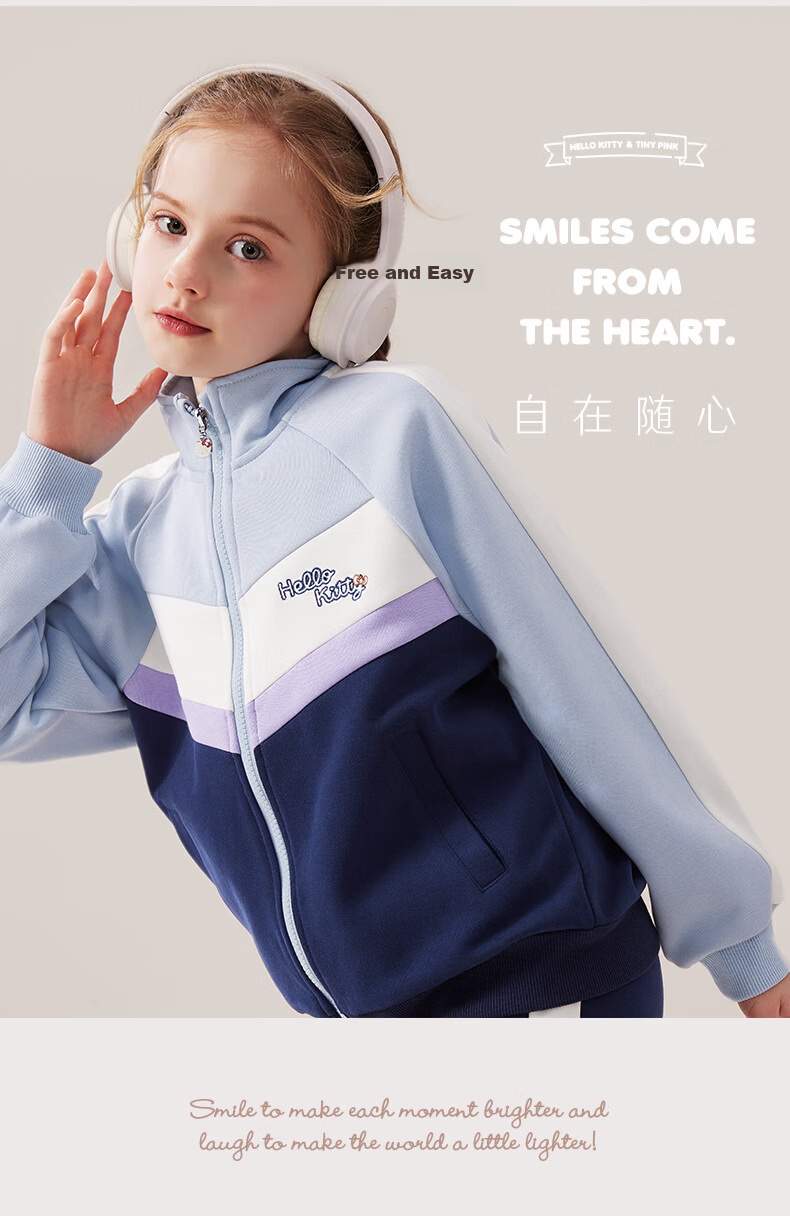 Hello Kitty Girls' Sportswear Set Children's Jacket Spring And Autumn Big Kids Sweatshirt Sports Pants Sportswear Two-Piece Set 074 Pink 120 5