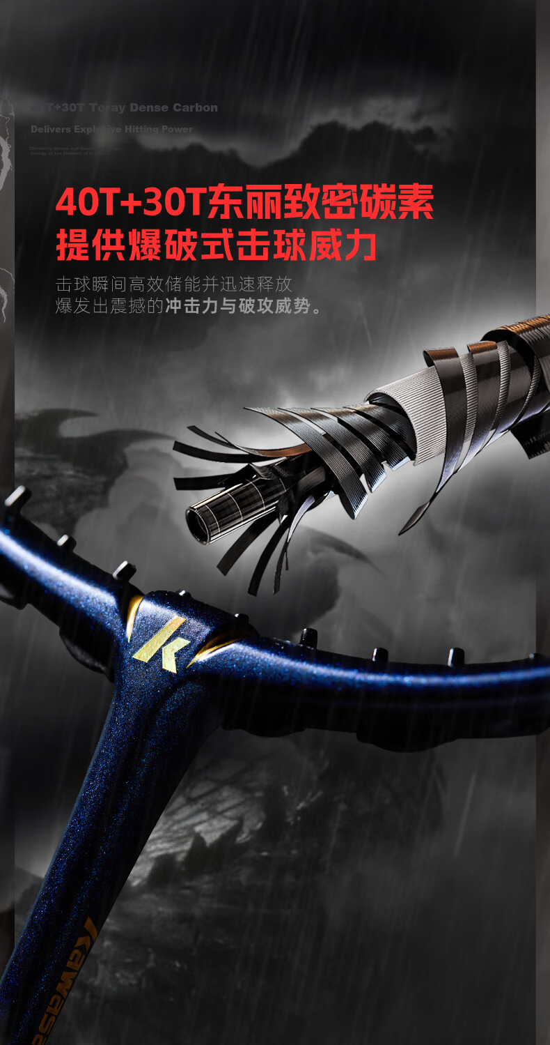KAWASAKI Full Carbon Badminton Racket High Tension Professional Offensive True Dragon Gold Silver (Pre-strung) 4