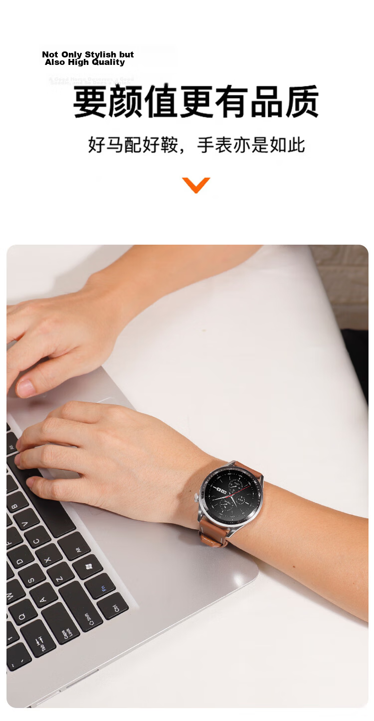 MSSM Suitable for Huawei Watch Strap, Compatible with Watch5/Gt5/Gt5pro/Gt4/Watch4pro/Gt3, Push-Button Buckle Genuine Leather Strap, 48/46 Dial - Elephant Gray 22MM 11