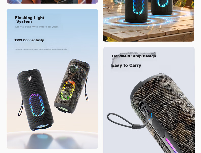 WANYINBA M9 Bluetooth Speaker, 40W High Volume, Deep Bass, Outdoor Waterproof, Camping Portable, Bicycle Riding Car-Mounted, Home Computer High-Quality Speaker, Gray Long Battery Versio 14