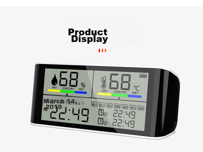 Dienmern Electronic Clock with Temperature And Humidity Display, Rechargeable Model, Home Dual-Use Alarm Clock for Temperature And Humidity, Indoor High-Precision Digital Clock 12
