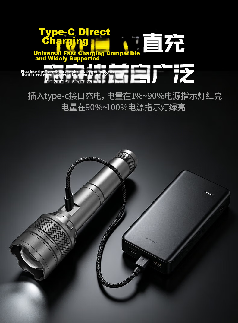 AOC Zoomable High-Power Flashlight Bright Long-Range High Lumen Long Battery Life Outdoor Adventure Patrol Emergency Light 18