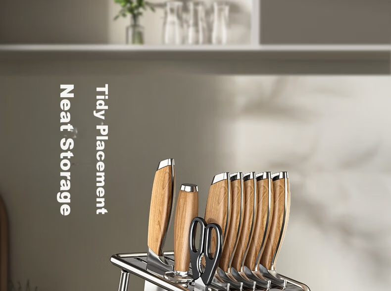 Jibaiju Kitchen Knife Rack Storage Chopsticks Holder Household Countertop Knife Stand Multifunctional Knife Organizer with Drip Tray 1
