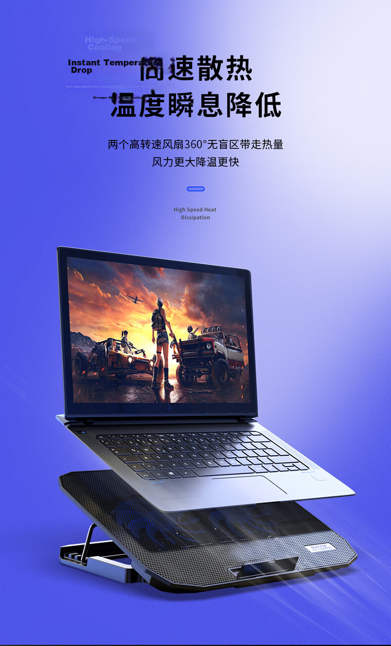 ICE COOREL Laptop Cooling Pad Notebook Stand Dual USB Large Fan Cooling Desk Riser Compatible with 15.6-inch Lenovo Huawei Dell Apple Universal 6