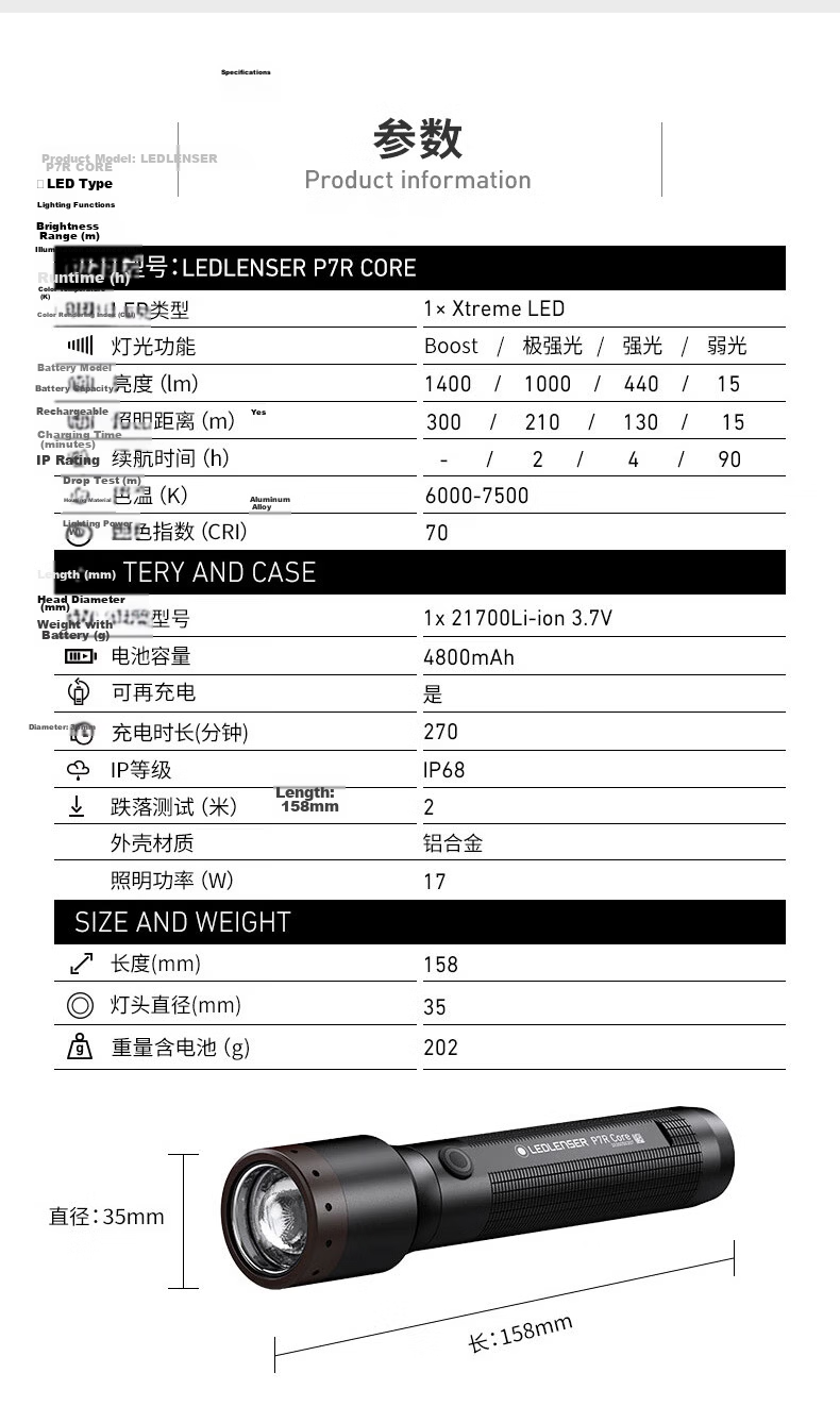 LED LENSER Germany High-Power Flashlight P7R Long Battery Life Ultra-Bright Military Rechargeable Outdoor Lighting Waterproof Zoom for Hiking Diving 15