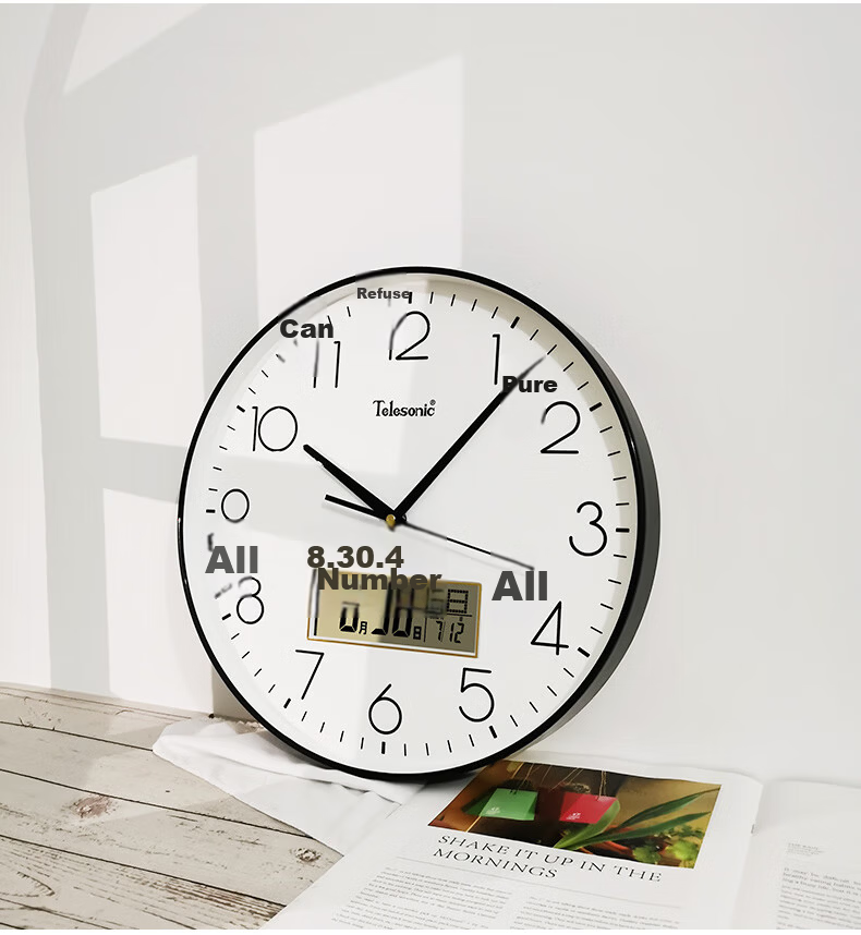 Telesonic Wall Clock, Living Room Timepiece, Automatic Time Synchronization, Perpetual Calendar, Temperature Display, Wall-Mounted, No Drilling Required, Radio-Controlled Clock, 30CM 10