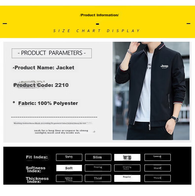 JEEP SPIRIT Men's Jacket, Spring And Autumn Outerwear, Solid Color Stand-Up Collar, Business Versatile Loose Casual Wear, Black, L 9