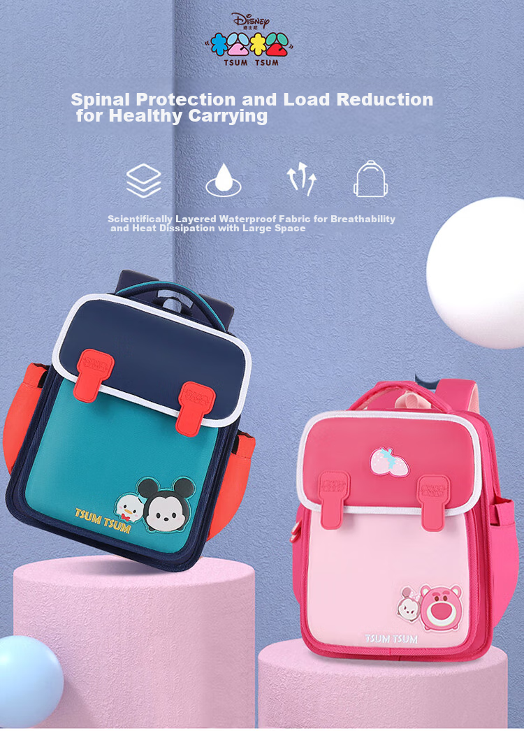 Disney Kindergarten Backpack for Boys And Girls in First And Second Grade Elementary School Students, Lightweight 3D Travel Backpack with Reduced Burden, Pink 1