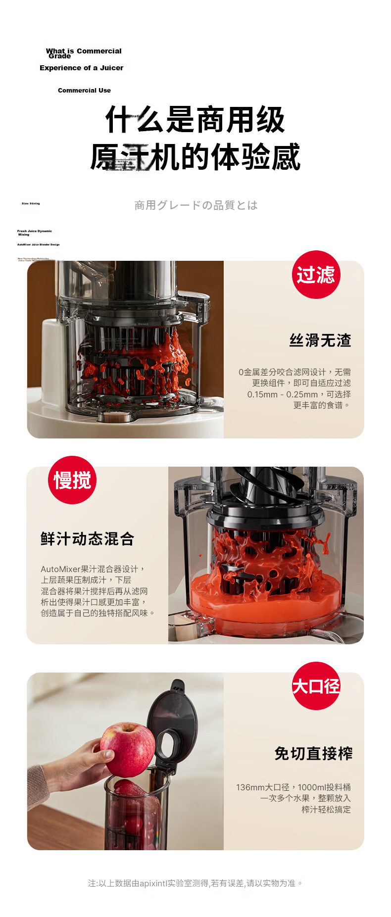 APIXINTL Japanese Anben Su Juicer, 136mm Large Diameter Fully Automatic Juicer with Pulp Separation, Home Multi-Juice Fruit And Vegetable Machine, Electric Juicing Cup 3