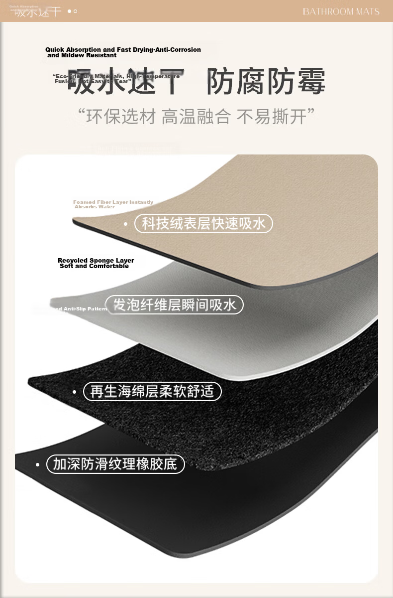 YISHANG American-Style Bathroom Mat, Oval Absorbent Pad, Quick-Drying Non-Slip Foot Mat for Bathroom Entrance, Toilet Door Carpet 2