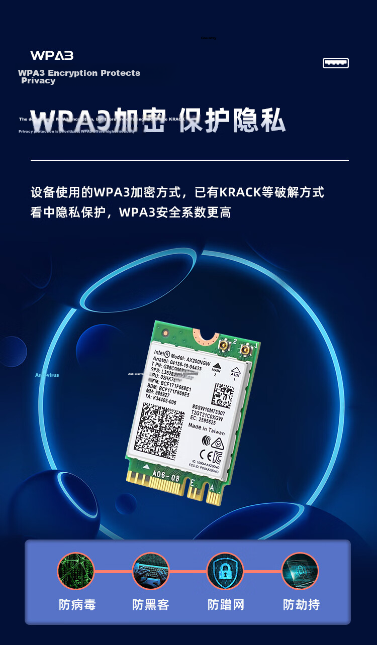 EB-LINK Intel AX210 Desktop Wireless Network Card 5374M External Antenna M.2 Interface WiFi6 Tri-Band Bluetooth 5.3 Internal Module for PC Motherboard 13