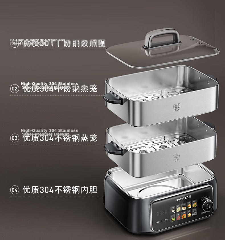 Joyoung 18.5L Multifunctional Household Hot Pot, Three-Layer 0-Coating 304 Stainless Steel Electric Steamer, Reservation Function, Stew, Steam, Cook All-in-One Multi-Purpose Pot DZ180HG-GZ998 5