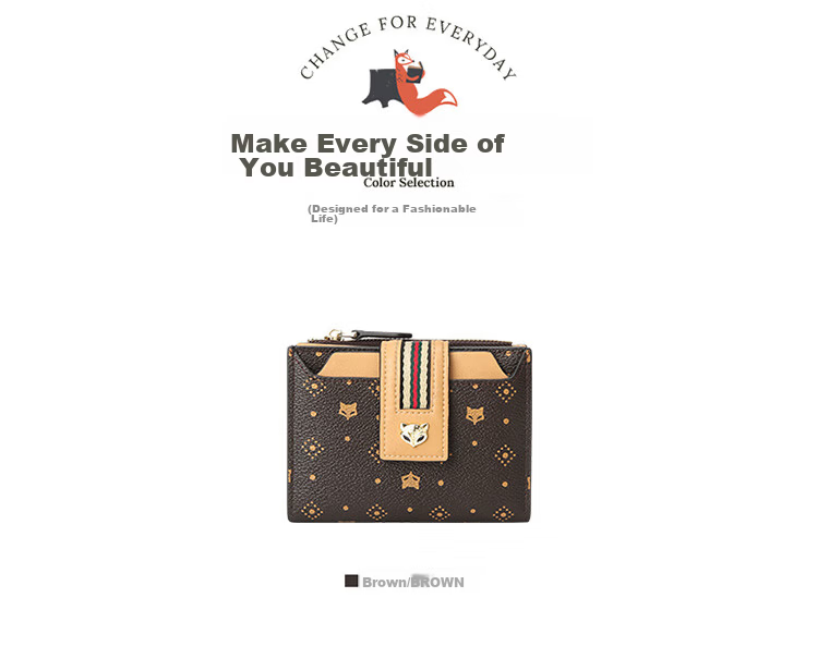 Gold Fox Women's Large Capacity Short Bi-Fold Card Holder Zipper Wallet Clutch Luxury Girlfriend Birthday Gift 12