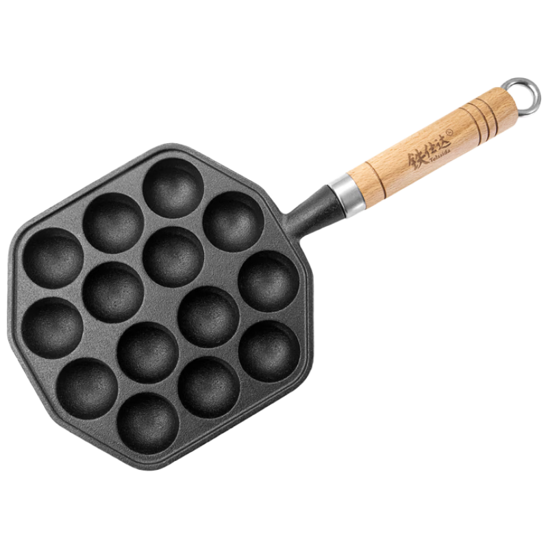 Telssida Cast Iron Takoyaki Pan Octopus Ball Grill Plate Non-stick Coating Quail Egg Mold Shrimp Omelette Maker