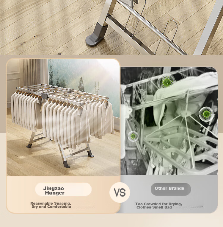 JD Jingzao Floor Clothes Drying Rack Foldable Stainless Steel Wing-Shaped Adjustable 3-Level Height Clothes Hanger 13