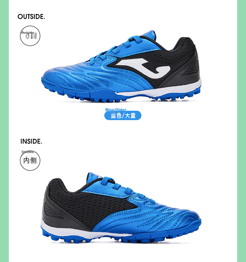 JOMA Velcro Children's Soccer Shoes, TF Turf Studs, Youth Elementary School Professional Competition Football Training Shoes, Blue And Purple, Size 34 13