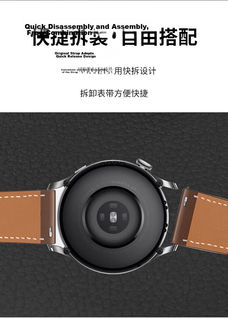 MSSM Suitable for Huawei Watch Strap, Compatible with Watch5/Gt5/Gt5pro/Gt4/Watch4pro/Gt3, Push-Button Buckle Genuine Leather Strap, 48/46 Dial - Elephant Gray 22MM 9