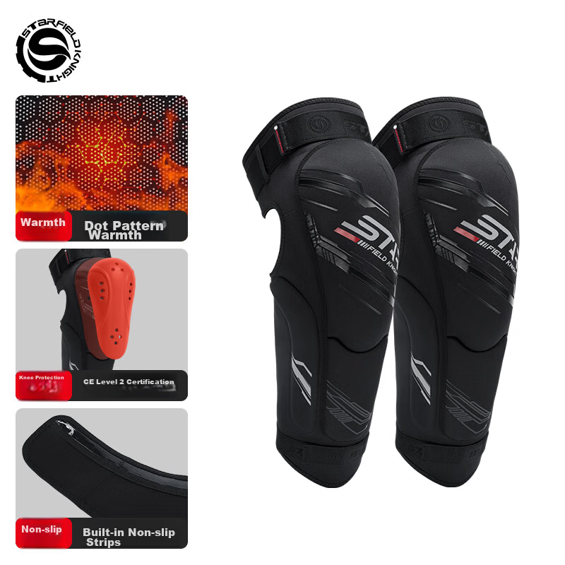STAR FIELD KNIGHT Motorcycle Riding Knee Guards Four-Season Anti-Fall Wear-Resistant CE Certified Biker Gear Black Size M