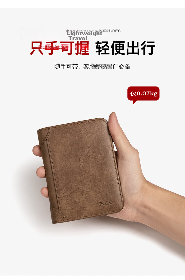 POLO Men's Top Layer Leather Wallet Multi-card Holder Card Holder Multi-function ID Card Holder Gift Box Birthday Gift for Boyfriend 5