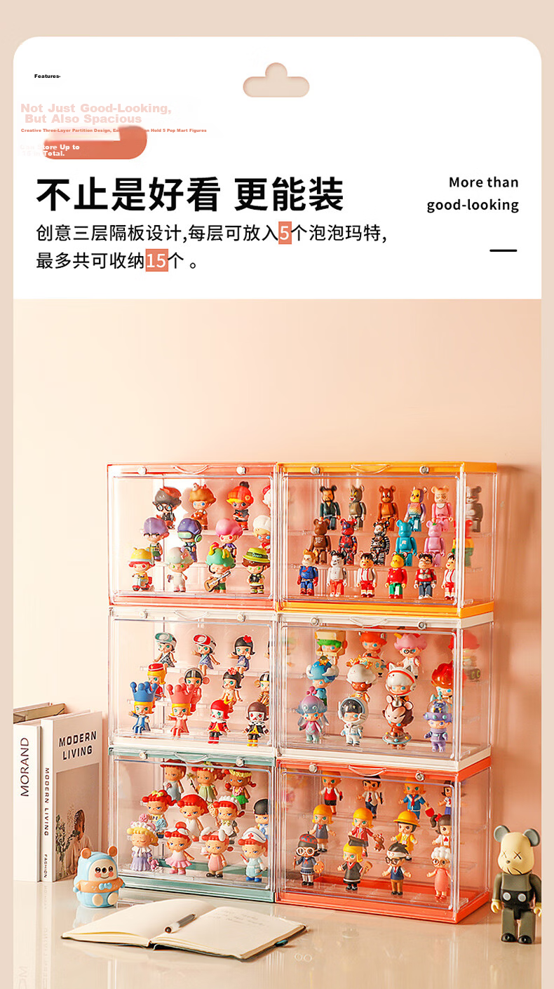 JEKO&JEKO Blind Box Display Case, Figurine Showcase, Pop Mart Labubu Display Stand, Transparent Storage Box, Clear White 6